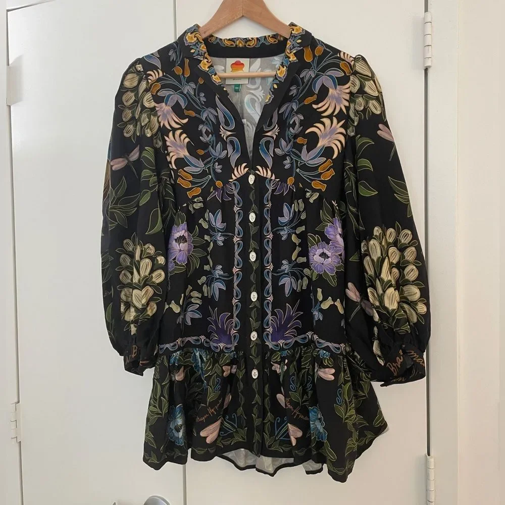 NWOT Farm Rio Winter Garden Mini Dress Winter Garden Cream Women XXS(MSRP$260) - Picture 8 of 14